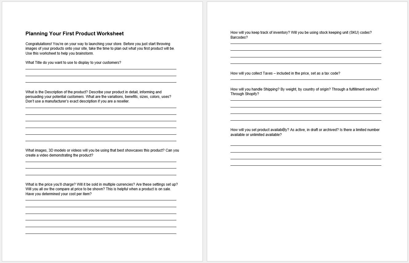 Planning Your First Product PLR Worksheet