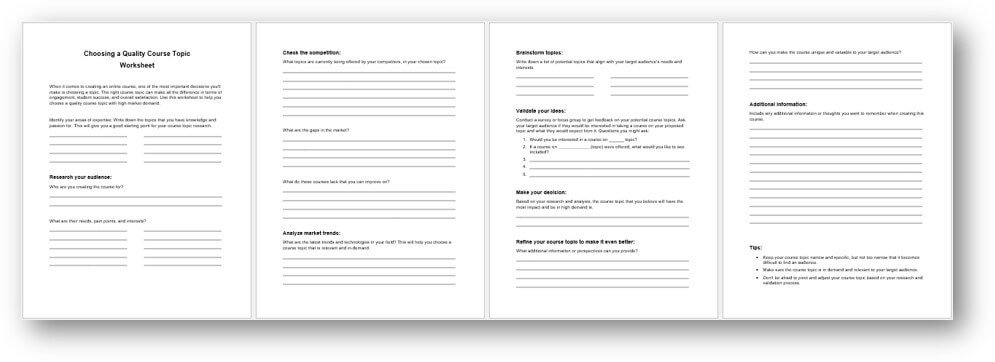 Choosing a quality course topic worksheet