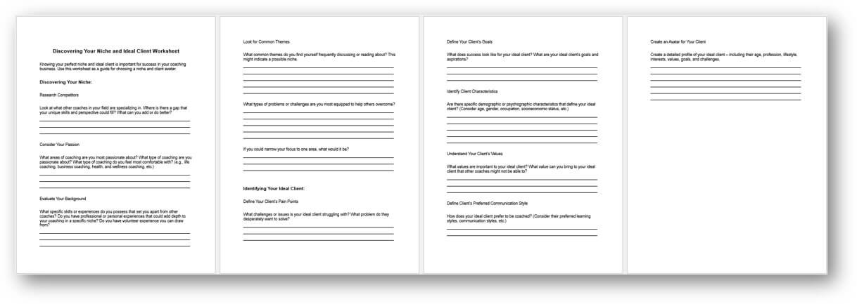 marketing yourself as a coach worksheet
